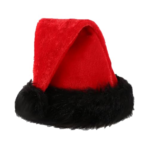 WERNZATT Weihnachtsmützen für Damen, dick, flauschiger Rand, Weihnachtsmannmütze, lustige Party-Kappen, Winter, Weihnachten, Urlaub, Elfen-Kostüm-Zubehör (B Rot, Schwarz, Einheitsgröße) von WERNZATT