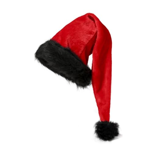 WERNZATT Weihnachtsmützen für Damen, dick, flauschiger Rand, Weihnachtsmannmütze, lustige Partymütze, Winter, Weihnachten, Urlaub, Elfen-Kostüm-Zubehör (C, Rot, Schwarz, Einheitsgröße) von WERNZATT