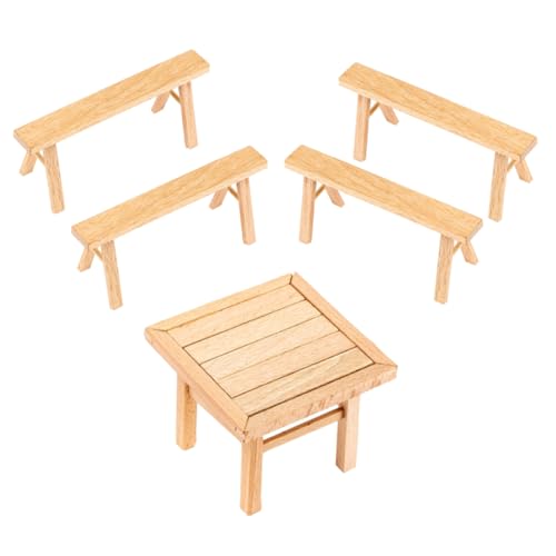 WESIEVYA 1 Satz Einsteck- Und Zapfentisch Und Stühle Mini-tischmodell-Puzzle Kinder Spielen Hausspielzeug Puppenhaus Einrichtung Mini-Schreibtisch Mini-möbel Lernspielzeug Für Kinder Holz von WESIEVYA