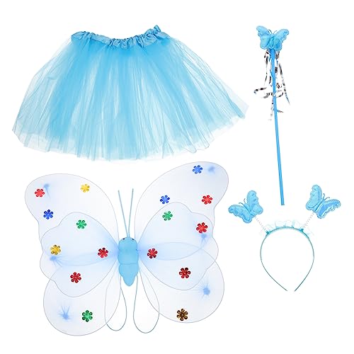 WESIEVYA 1 Satz Kostüme Für Kinder Feenflügelkostüm Performance-kostüm Für Mädchen Tutu-kleid Für Mädchen Dunkle Fee Outfit Für Mädchen Märchenkostüm Kinder Rosa Rock Blue Schirmgewebe von WESIEVYA