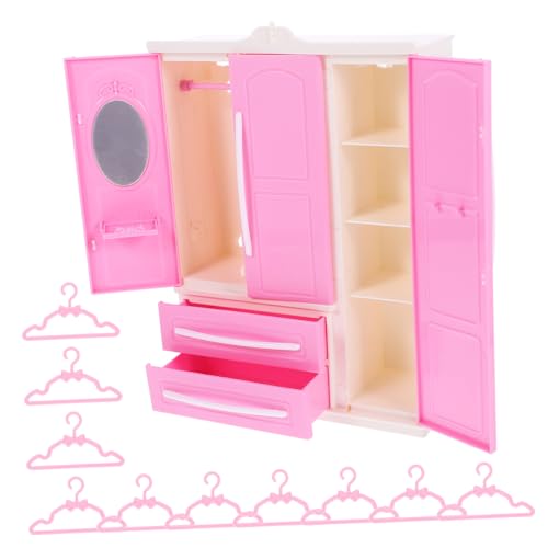 WESIEVYA 1 Satz Mini-Kleider Schrank Kommode Minischrank Kleiderbügel für Kleidung Mini-Möbelmodell Spielzeug für Kinder kinderspielzeug Mini Kleiderbügel Miniaturmöbel Plastik Rosa von WESIEVYA