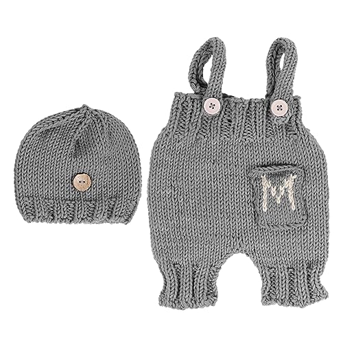 WESIEVYA 1 Satz Neugeborene Hosenträger Kleidung für neugeborene Mädchen Outfits für kleine Jungen Hosenanzug cute clothes cutecore clothes Säuglingsfotohut neugeborene Fotokleidung Grey von WESIEVYA