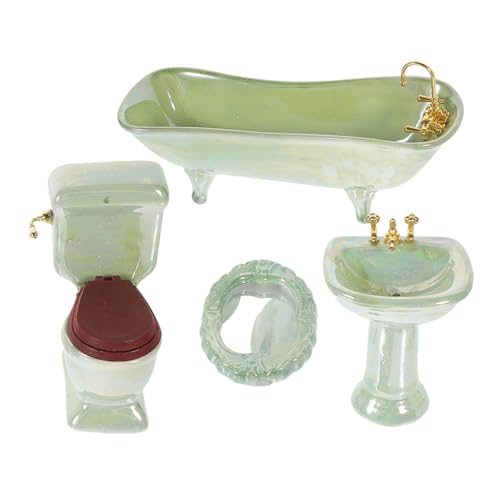 WESIEVYA Realistisches Miniatur-Badmöbel-Set 4-teilig Keramik Puppenhaus-Zubehör Badewanne Toilette Waschbecken für Spielzeug Heimdekoration von WESIEVYA