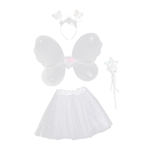 WESIEVYA 1 Satz Schmetterlingsflügel Vierteiliges Set Kostüm Rave-outfits Für Frauen Tutu-kleid Spielzeug Für Kleinkinder Feenrock Kleinkindspielzeug Für Mädchen Tanzrock Stoff Weiß von WESIEVYA