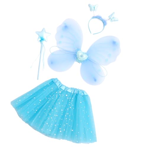 WESIEVYA 1 Satz Schmetterlingsflügel vierteiliges Set Tutu-Kleid für Kinder Kinderanzug Feenflügel Masse halloween kleider halloween dress Partyzubehör Kleiderset für Mädchen Strümpfe Blue von WESIEVYA