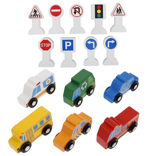 WESIEVYA Bagger Kinder 1 Set Holzspielzeug Fahrzeuge Mit Verkehrsschildern Für Baufahrzeuge Spielset Mit 9 Verkehrszeichen Holzspielzeug Für Kreative Bauprojekte Und Rollenspiele Spielzeug von WESIEVYA