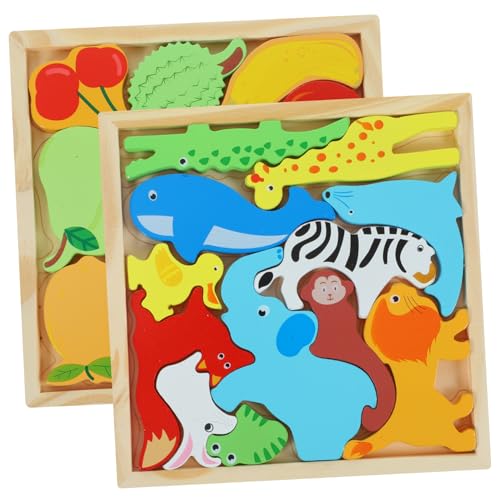 WESIEVYA 2 Boxen Holzpuzzle Für Lernspielzeug Aus Mit Bunten Cartoon Motiven Waldtiere & Früchte Pädagogisches Puzzle Für Kleinkinder Und Vorschulkinder Fördert Feinmotorik Und von WESIEVYA