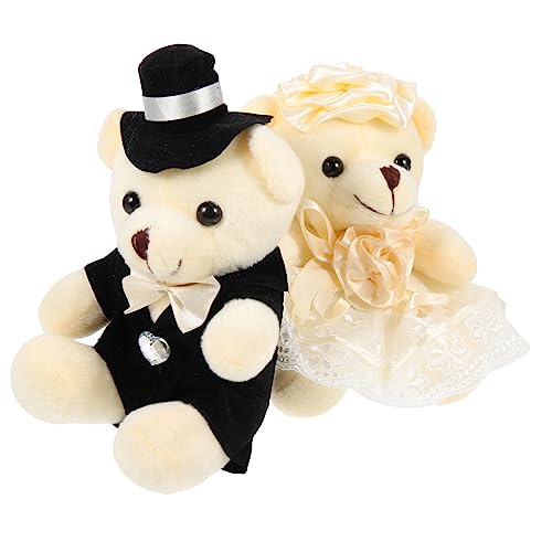 WESIEVYA 2St Hochzeitsbärenpuppe Tierzimmerdekorationen Stofftierspielzeug weiche Puppe Hochzeitsgeschenk Plüschbär Brautpaar Plüschbär Neuheit Bärenpuppe Bärenpuppenfigur PP Baumwolle Weiß von WESIEVYA