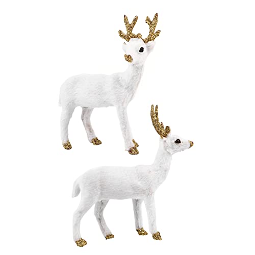 WESIEVYA 2St Sikahirsch-Ornament Miniatur-Feenfiguren Miniaturfiguren Rentier-Figur Miniaturpuppen Living Room Decoration wohnzimmerdeko Desktop-Spielzeug Tierpuppe Simulation Plüsch Weiß von WESIEVYA