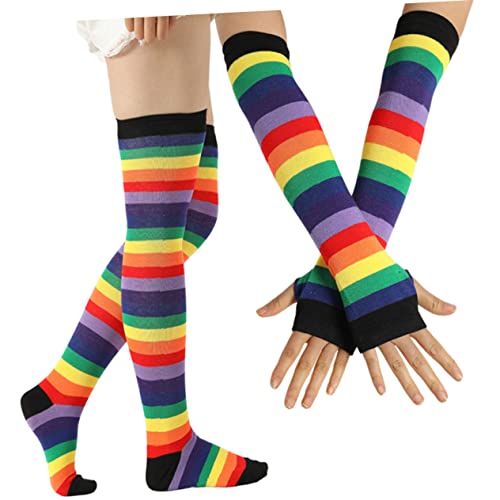 WESIEVYA 2St bunte warme Socken hohe socken für damen Outfit für Mädchen Zirkusstrümpfe Damensocken black gloves Rutschfeste Handschuhe sockenschuhe Regenbogenhandschuhe Regenbogen-Strümpfe von WESIEVYA