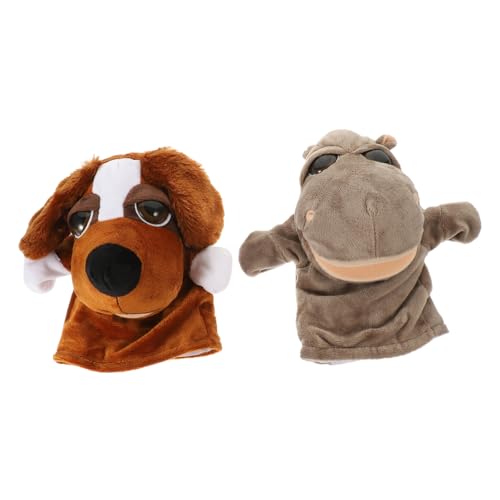 WESIEVYA 2er Set üsch Tier Handpuppen Interaktive Geschichtenerzähler Handspielzeuge Für Stofftier Puppen Mit Großen Augen Nilpferd & Hund Frühe Bildungsförderung von WESIEVYA