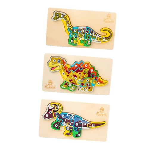 WESIEVYA 3 Sätze Dinosaurier 3D-Puzzle Brettspielzeug Blockspielzeug Gehirnspielzeug Kinderpuzzle Kinder holzspielzeug stapelspielzeug Spielzeuge aus Holzklötzen Puzzle-Spielzeug mit Zahlen von WESIEVYA