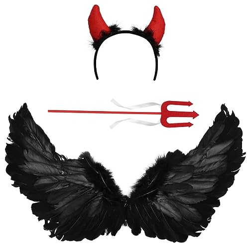 WESIEVYA 3St Halloween-Show-Flügel Halloween Teufel Cosplay Requisiten Amor-Kostüm teufelsflügel halloweenkostüme für erwachsene Party Teufel Zubehör Cosplay-Teufel-Accessoire Plastik Black von WESIEVYA