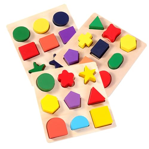 WESIEVYA 3st Formerkennungstafel Kinderspielzeug Formsortierer Kleinkindpuzzle Für Die Frühe Bildung Formblock Aus Holz Geometrie Puzzle Für Kleinkinder Passendes Kleinkindpuzzle Hölzern von WESIEVYA