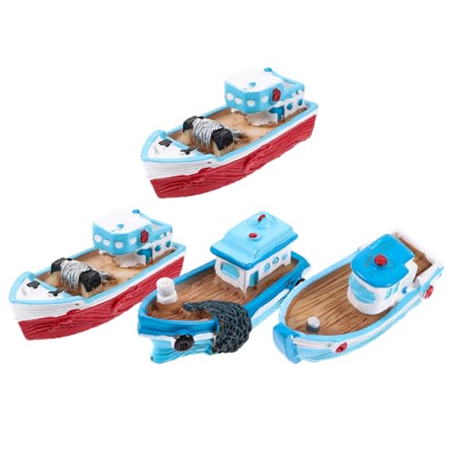 WESIEVYA 4 Stück Fischerbootverzierungen Miniaturen - Mini-Spielzeug Segelboot Figur Fischerboot Modell Fischerboot Dekoration Boot Spielzeug Für Den Strand Harz von WESIEVYA