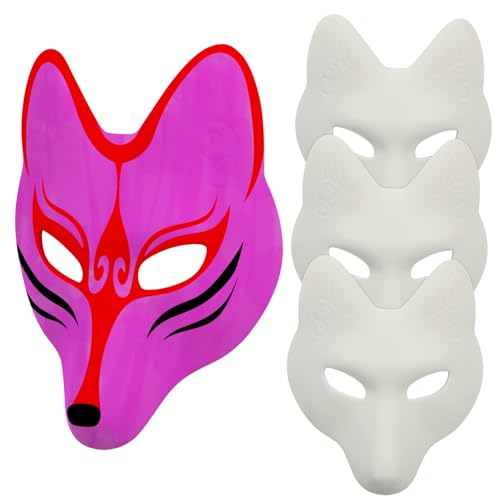 WESIEVYA 4 Stück Fuchs Maske Japanische Kabuki-masken Maskerade-maske Handgemalte Masken Diy-mardi-gras-masken Japanische Fuchsmasken Venezianische Maske Halloween-cosplay-masken Weiß Pu von WESIEVYA