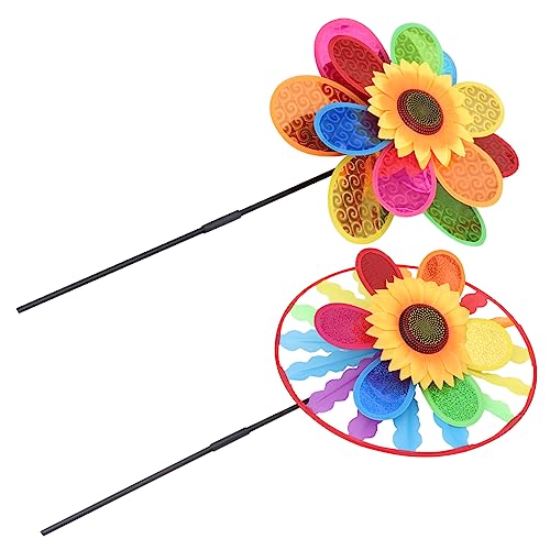 WESIEVYA 4 Stück Sonnenblumen-windmühle Garten Windmühle Windräder Im Freien Garten Windrad Windspiele Im Freien Patio Windrad Gartenwindmühlen Im Freien Kinder Windräder Plastik Colorful von WESIEVYA