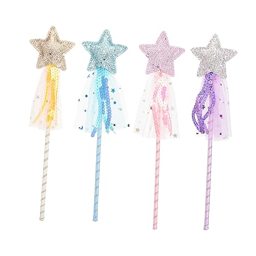 WESIEVYA 4 Stück Zauberstab Glitzerstab Spielzeug Mädchen Fee Spielzeug für Mädchen Feenflügel für Mädchen Fairy Wand Spielzeug für Kinder Sternendesign Feenstab dekorativer Feenstab Stoff von WESIEVYA