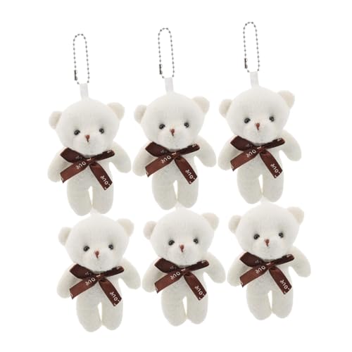 WESIEVYA 6 STK Teddybär-anhänger Plüschtier Mit Bärenanhänger Stofftier-schlüsselanhänger Mini-plüschbär Bär Schlüsselanhänger Plüsch Minibären Masse Mini-kuschelbär Pp Baumwolle Weiß von WESIEVYA