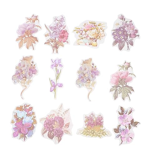 WESIEVYA 60st Aufkleber Journaling Scrapbooking Blumendekoration Bling Dekor Scrapbook-Sticker Selber Machen Tagebuch Pflanzendekorationen Große Willkommensschablone Papier Violett von WESIEVYA