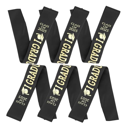 WESIEVYA 6Pcs 2025 Abschlussfeier Gurte Schwarze Abschluss Sash Abschlusszubehör Displanung Kabinett Zubehör Dekoration Prop Dekoration Palette Display Stand Glitzer Grad Stole Satin von WESIEVYA