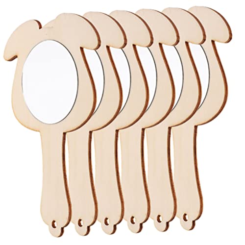 WESIEVYA 6St Holzspiegel bastelset basteln für dekoringe verkleidung Decor Handspiegel kleine Spiegel zum Basteln entzückende Kinderspiegel tragbare Mini-Spiegel hölzern Khaki von WESIEVYA