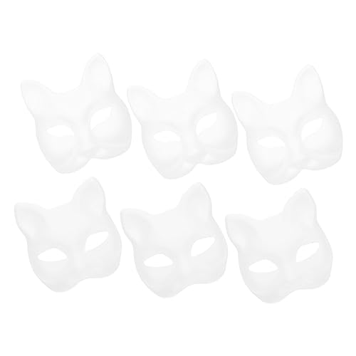 WESIEVYA 6st Handbemalte Maske Maskenhandwerk Wolfsmaske Bemalbare Tiermaske Therische Katzenmaske Tiermasken-handwerk Katzenmasken Maske Bastelkatze Leere Halloween-maske Fuchs Papier Weiß von WESIEVYA