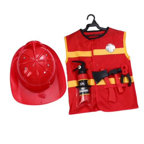 WESIEVYA 7 Teiliges Set Kinder Feuerwehrmann Kostüme Kinder Performance Kleidung Kinder Feuerwehrmann Kleidung Kinder Feuerwehrmann Outfit Kleid Für Kinder Feuerwehrmann von WESIEVYA