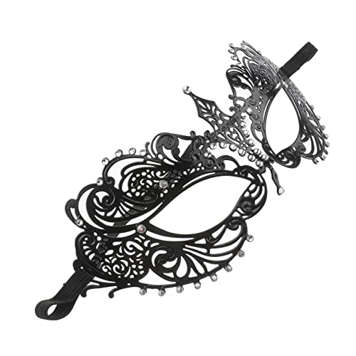 WESIEVYA Damen Metal Maske Mit Kristallen Elegante Venezianische Maske Für Karneval Halloween Kostümparty Luxuriö Schwarze Augenmaske Aus Mit Funkelnden Verzierungen von WESIEVYA