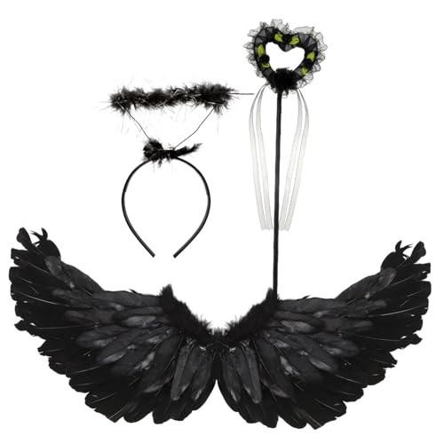 WESIEVYA Erwachsen Engelsflügel Requisite Set Für Cosplay Dekorative Mit Stirnband Zauberstab Kostümaccessoires Für Karneval Halloween Weihnachtsfeiern von WESIEVYA