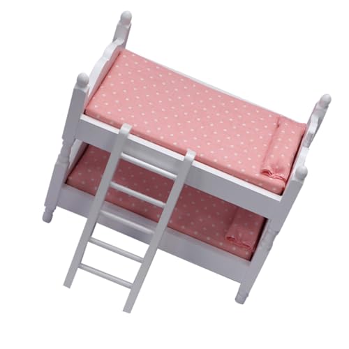 WESIEVYA Etagenbett Für Puppen Puppenhaus-doppelbett Puppenhaus-hochbett Etagenbett Im Maßstab 1:12 Bettpuppen-minimodelle Mini-hausmöbel Puppenminibett Puppenhausbett Hölzern Rosa von WESIEVYA