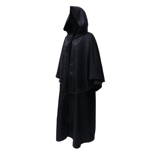 WESIEVYA Halloween Umhang Mit Kapuze Gemütlicher Kapuzen Cape Für änner Halloween Kostü Cosplay Umhang Für Karneval Und Partys Schwarze Robe von WESIEVYA