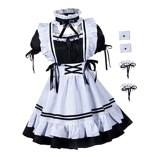 WESIEVYA Halloween Dienstmädchenanzug Für Damen Einteiliges Kostümkleid Mit Schürze Und Kopfbedeckung Ideales Rollenspielzubehör Für Kostümpartys Und Mottopartys von WESIEVYA