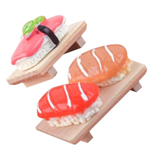 WESIEVYA Miniatur Essensmodell Für Puppenhaus Lustige Lebensmittel Deko Ideal Als Tischornament Und Für Die Aufbewahrung Kleiner Gegenstände Miniatur Sushi Und Holzplatte Set von WESIEVYA