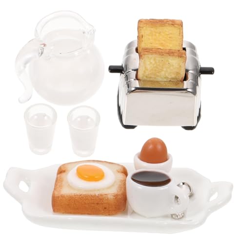 WESIEVYA Miniatur Frühstücksset Für Puppenhaus 1 Set Mit Miniatur Brotmaschine Und Zubehör Ideal Für Kreative Rollenspiele Und Dekoration Puppenhäusern von WESIEVYA