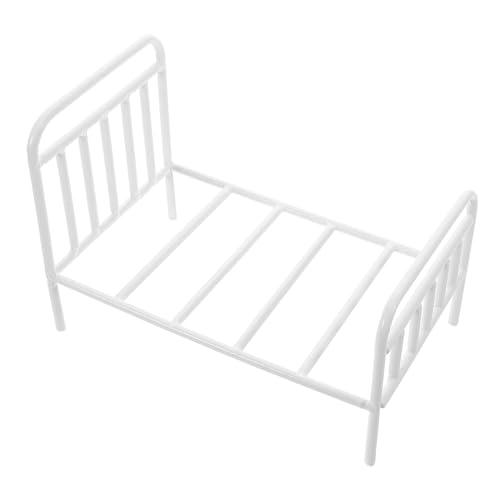 WESIEVYA Puppenhausbett Puppenhauszubehör Miniatur Krippe Möbel Wiegenbett Für Babypuppen Modell Klein Wiedergeboren Ornament Simulieren Miniatur-etagenbetten Minibett Weiß Eisen von WESIEVYA