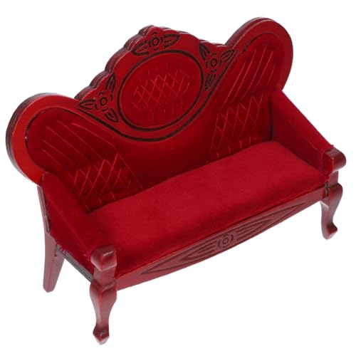 WESIEVYA Puppenhausmöbel Miniatur-viktorianische Bank puppenhaus Couch zubehör Mini-Sofa wohnzimmermöbel Vintage Sofa Liebesplatz Liegen Mini-Hauszubehör entzückendes kleines Sofa Holz rot von WESIEVYA