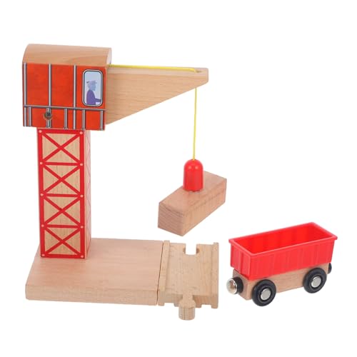 WESIEVYA Schienenanhänger Spielzeug Eisenbahnschienenkran DIY Schienenkranspielzeug Dekoratives Schienenkranspielzeug Holzkranmodell Holzschiene Zuggleis Schienenkran Für DIY Zug von WESIEVYA