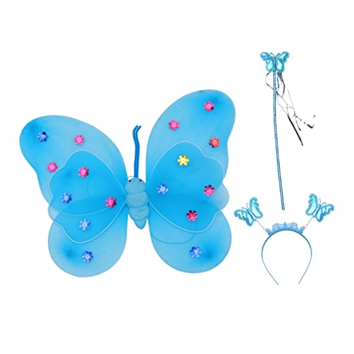 WESIEVYA Schmetterlingsflügel Feenflügel Für Mädchen Schmetterlingskostüm Schmetterlings-stirnband Für Kinder Schmetterling Kostüm Kinder Schmetterlingsfeenflügel Flügel Kostüm Stoff Blue von WESIEVYA