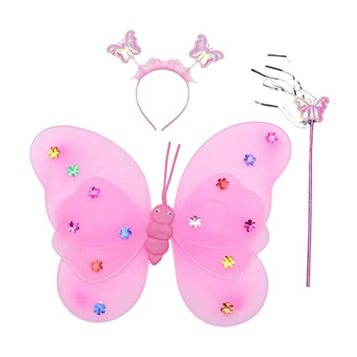 WESIEVYA Schmetterlingsflügel Flügel Kostüm Schmetterlings-bopper-stirnband Halloween-schmetterling Verkleiden Sich Schmetterlings-stirnband Für Kinder Schmetterlingsfeenflügel Rosa Stoff von WESIEVYA