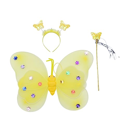 WESIEVYA Schmetterlingsflügel Schmetterlingskostüm Für Kinder Schmetterlings-stirnband Für Kinder Schmetterlingsfeenflügel Schmetterling Kostüm Kinder Feenflügel Schmetterlinge Yellow Stoff von WESIEVYA