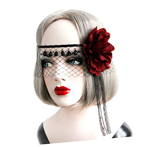 WESIEVYA Schwarzes Spitzen Schleier Kopfschmuck Frauenmaske Für Hochzeiten Halloween Und Kostümpartys Elegantes Lace Veil Cover Headdress Für Festliche Anlässe von WESIEVYA