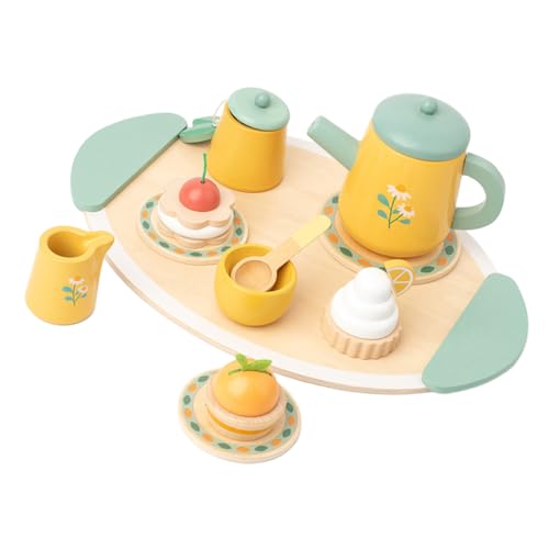 WESIEVYA Set Aus Holz Kleinkind Teeservice Spielküchenzubehör Für Teeparty Spiellebensmittel Spielset Kinder Geschirr Für Fantasievolles Spielen Ideales Zubehör Für Kinderküche von WESIEVYA