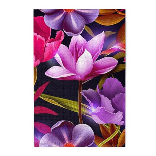 Blumenblätter, lila, rote Blume, buntes Holzpuzzle – herausforderndes Bilder-Puzzle-Spiel für Erwachsene und Puzzle-Enthusiasten – 1000-teiliges interaktives Puzzle von WESTCH