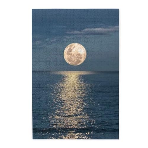 Bright Moon At Sea Hippie Buntes Holzpuzzle – herausforderndes Bilder-Puzzle-Spiel für Erwachsene und Puzzle-Enthusiasten – 1000-teiliges interaktives Puzzle von WESTCH