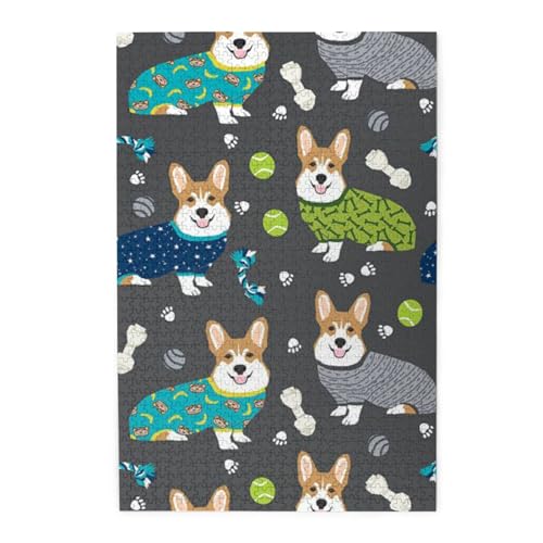 Corgi Dogs Buntes Holzpuzzle – herausforderndes Bilder-Puzzle-Spiel für Erwachsene und Puzzle-Enthusiasten – 1000-teiliges interaktives Puzzle von WESTCH