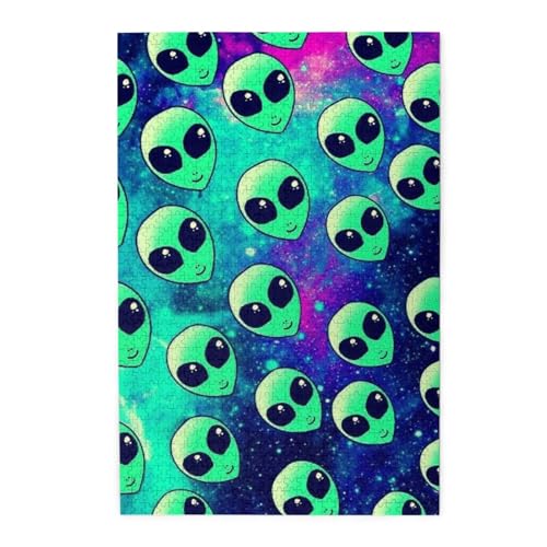 Green Aliens Buntes Holzpuzzle – herausforderndes Bilder-Puzzle-Spiel für Erwachsene und Puzzle-Enthusiasten – 1000-teiliges interaktives Puzzle von WESTCH