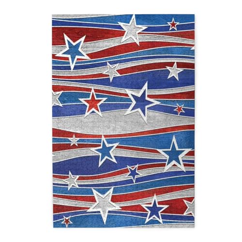 Patriotic Stars Strips Independence Day Buntes Holzpuzzle – herausforderndes Bilder-Puzzle-Spiel für Erwachsene und Puzzle-Enthusiasten – 1000-teiliges interaktives Puzzle von WESTCH