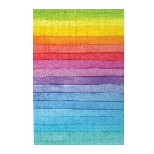 Regenbogenfarbenes, gestreiftes buntes Holzpuzzle – herausforderndes Bilder-Puzzle-Spiel für Erwachsene und Puzzle-Enthusiasten – 1000-teiliges interaktives Puzzle von WESTCH