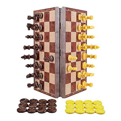 2 in 1 Schachfiguren mittlerer Größe, magnetische Holzfarbe Schach Reisemagnet Schach mit Faltetui 31.5 cm von WEofferwhatYOUwant